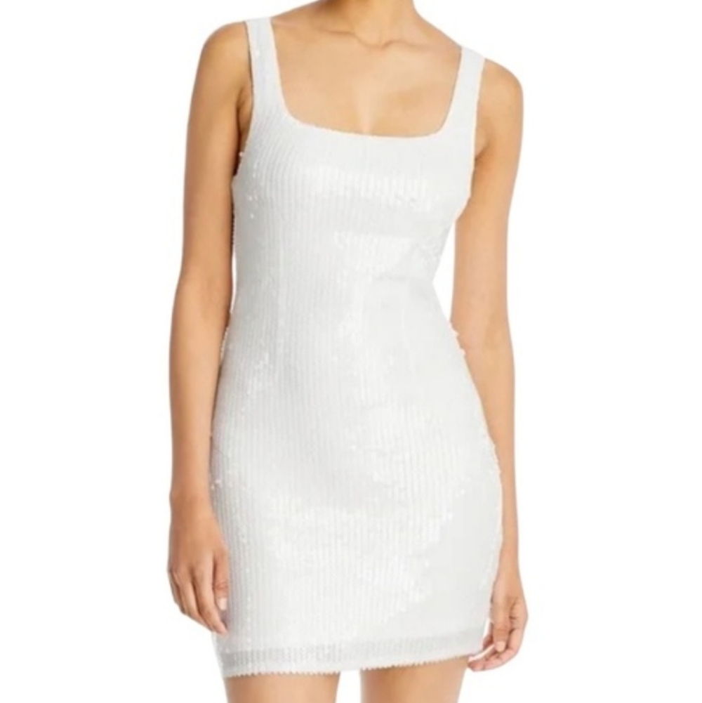 Aqua X Bloomingdales White Sequin Minidress - Picture 2 of 9